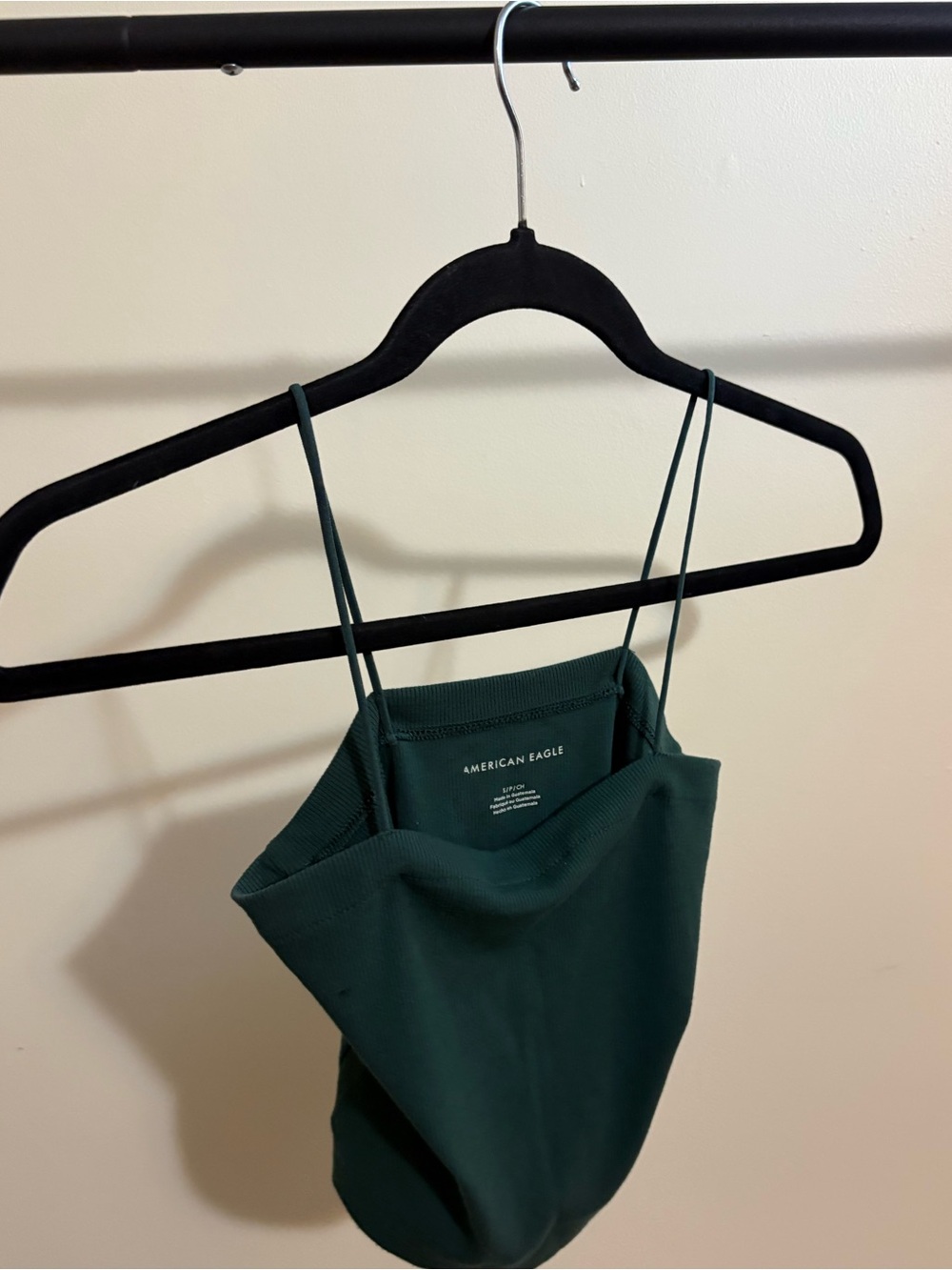 American Eagle Outfitters Green Ribbed Slim Cami with Thin Straps